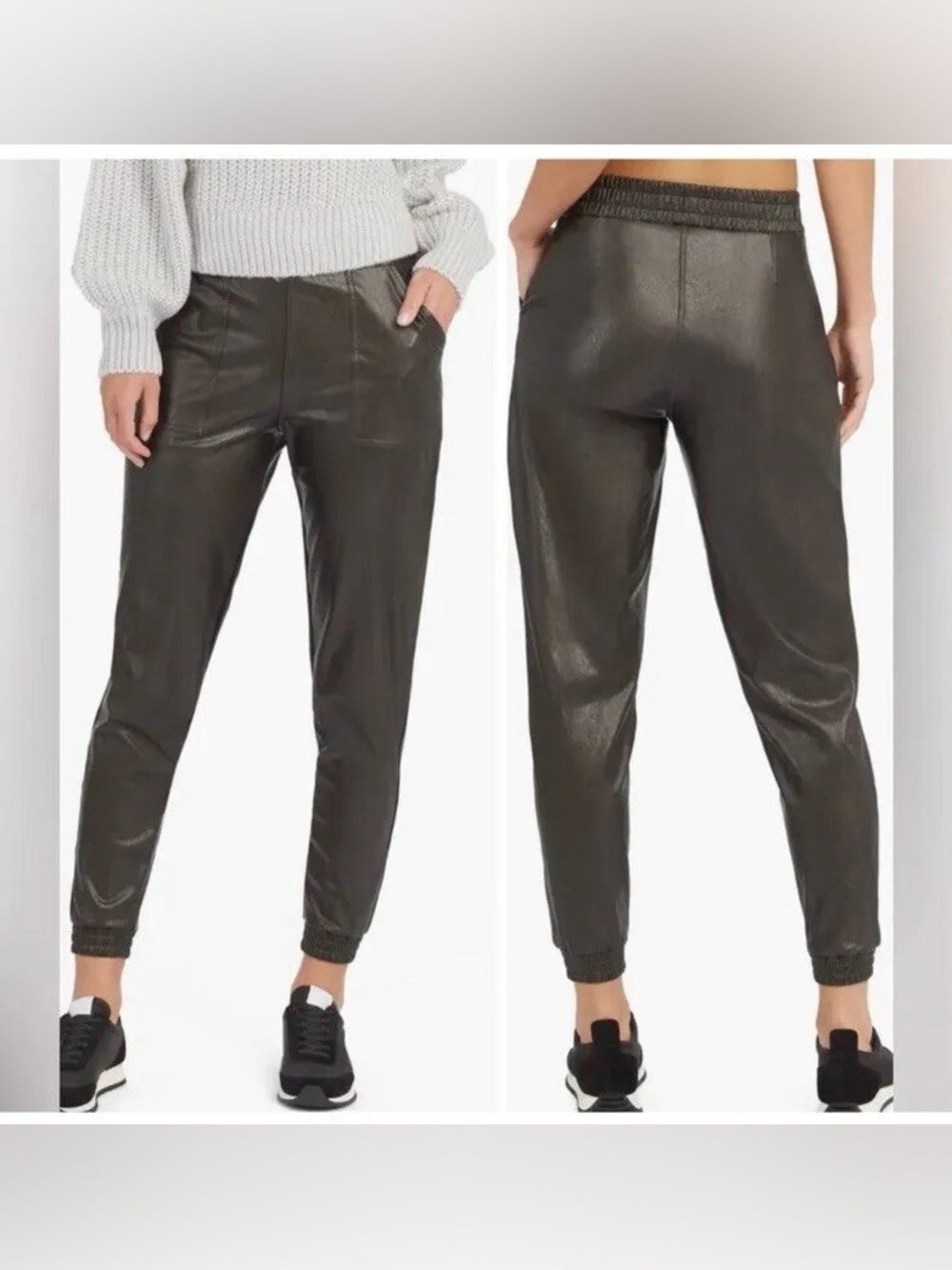 SPANX Faux Leather Black Joggers Size Medium